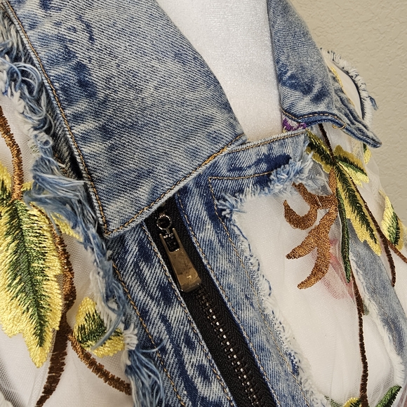 Adore Floral Embroidered Sheer Denim Vest - Picture 5 of 16